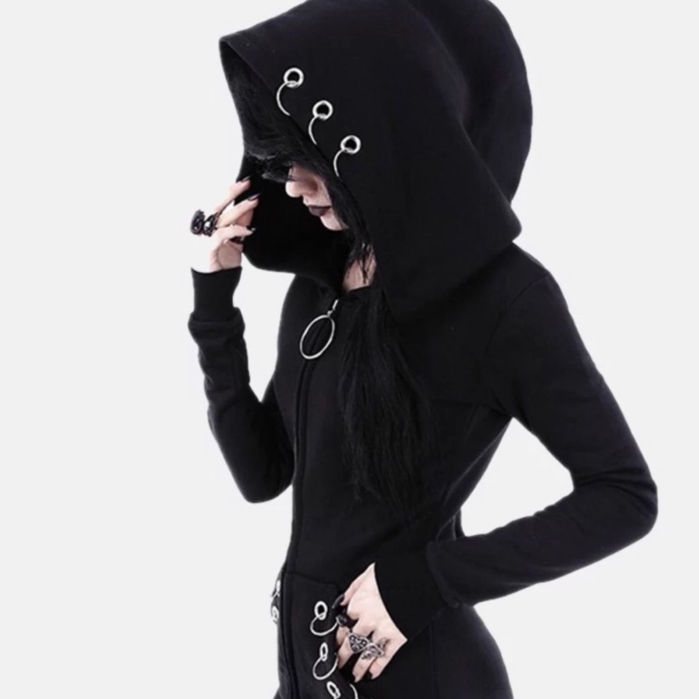 Goth Metal Rings Black Hoodie
